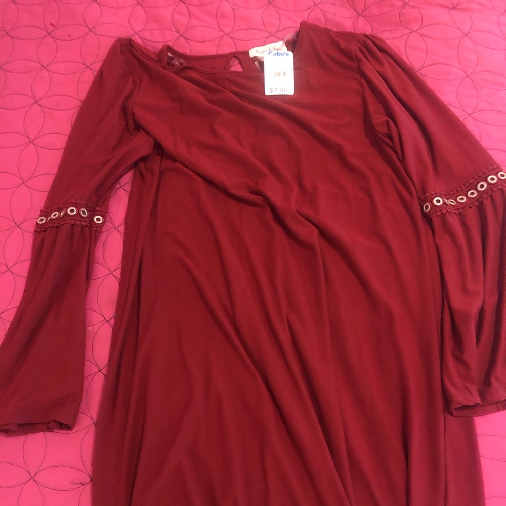 Burgundy dress with bell sleeves